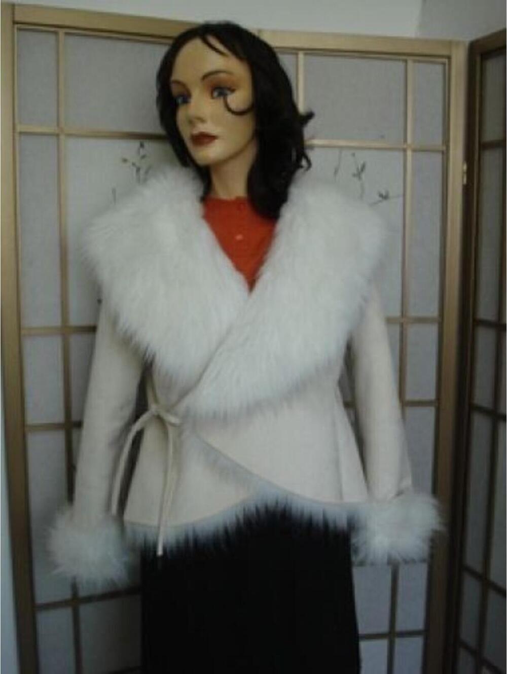 NEW WHITE JACKET WITH FAUX FUR SHEARLING WOMEN SZ 4